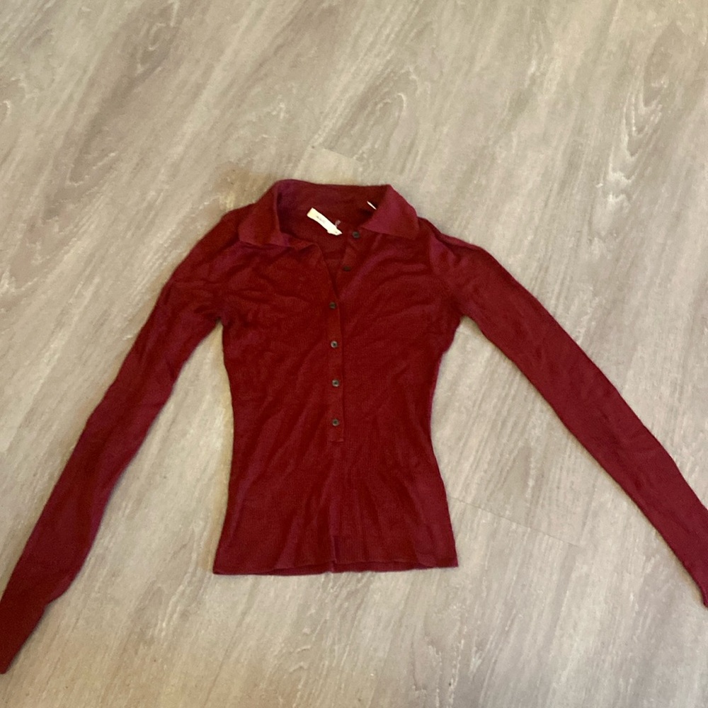 Silk ALC collared maroon/burgundy/deep red long sleeve button up top